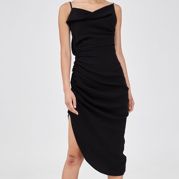 NWT C/MEO Collective Asymmetrical Black Midi Dress - Picture 2 of 2